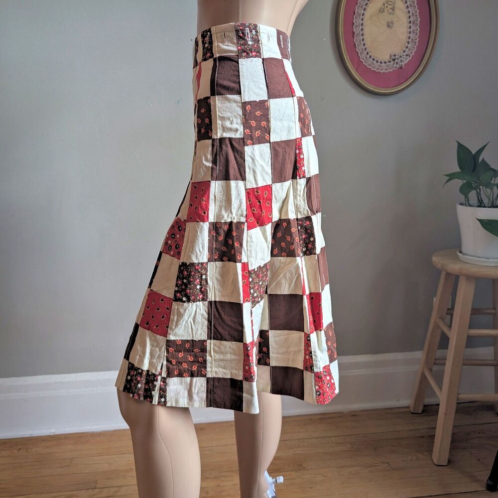 Vintage 1970s SiSi Midi Skirt Quilted Patchwork Floral Prairie Cottagecore Large - Picture 3 of 11